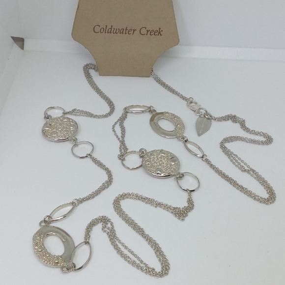 * Coldwater Creek NWT 925 sterling silver pebbled discs necklace 32" - Picture 1 of 5